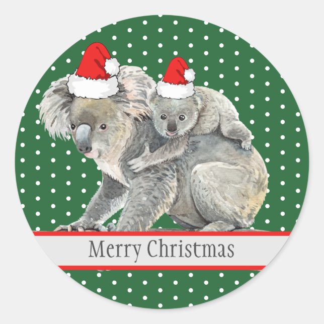 Adorable frohe Weihnachten Koala Bären Familie Runder Aufkleber (Vorderseite)