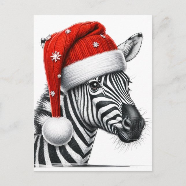 Adorable Frohe Weihnachten Zebra Weihnachtsmannmüt Postkarte (Vorderseite)