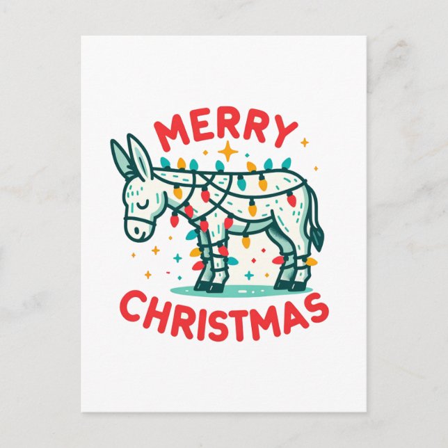 Adorable Frohe Weihnachts-Donkey Postkarte (Vorderseite)