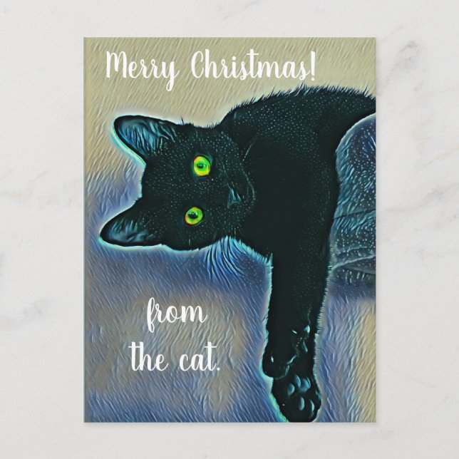 Adorable frohe Weihnachtsgrüße von Black Cat Postkarte (Vorderseite)