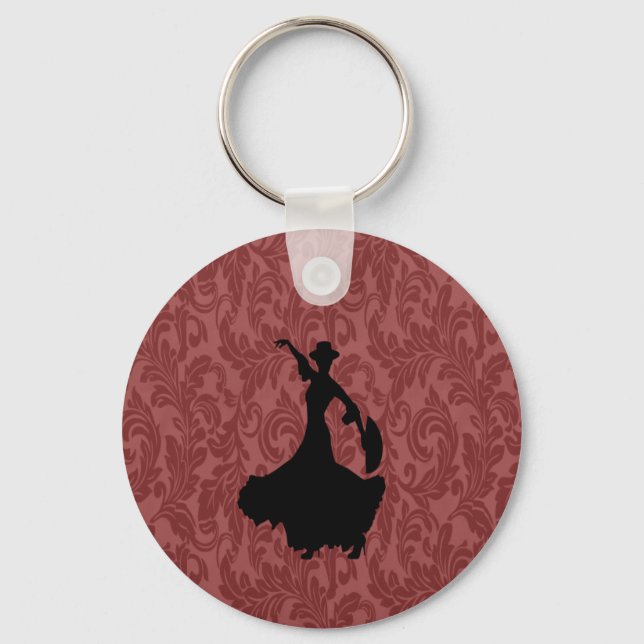 Adorable fröhliche Damast Flamenco-Tänzerin Schlüsselanhänger (Vorderseite)