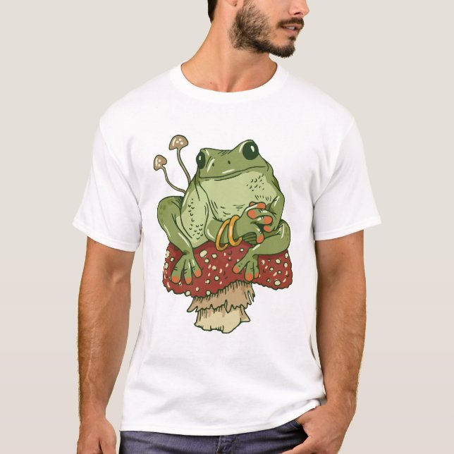 Adorable Frosch sitzend auf einem Pilz T-Shirt (Vorderseite)