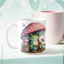 Adorable Frosch unter Pilzschirm Kaffeetasse
