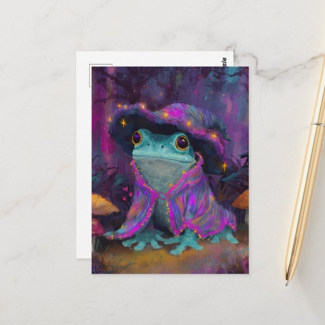 Adorable Frosch Wizard Postkarte (Vorderseite/Rückseite Beispiel)