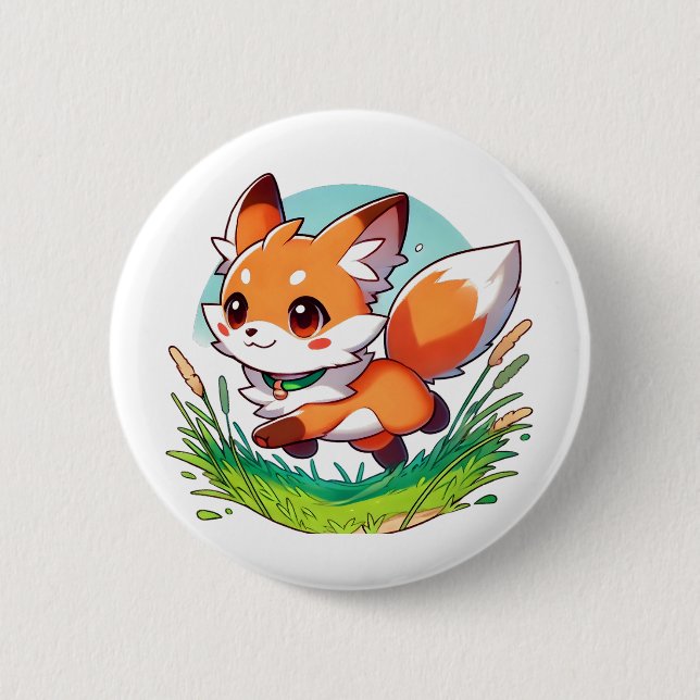 Adorable Fuchs durch ein Feld Button (Vorderseite)