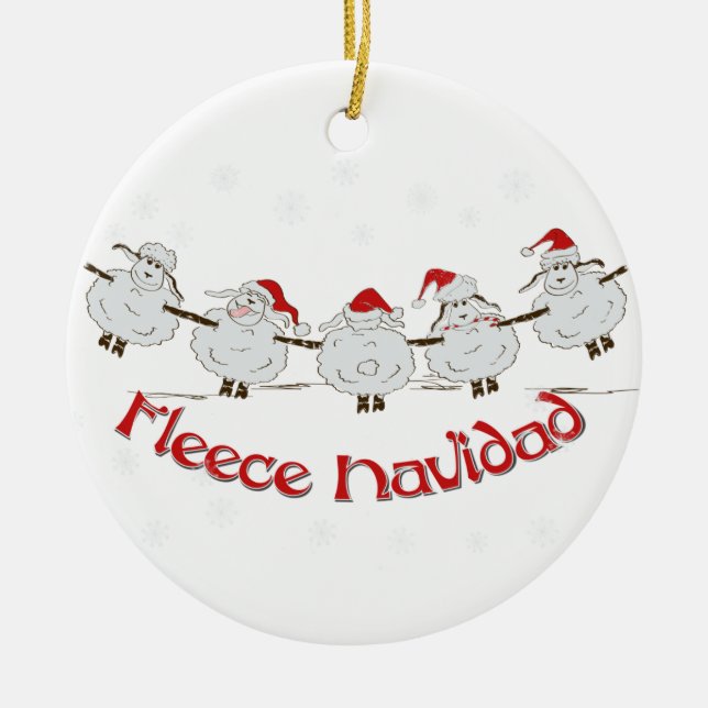 Adorable FUNNY Fleece Navidad Christmas Sheep Keramik Ornament (Vorne)