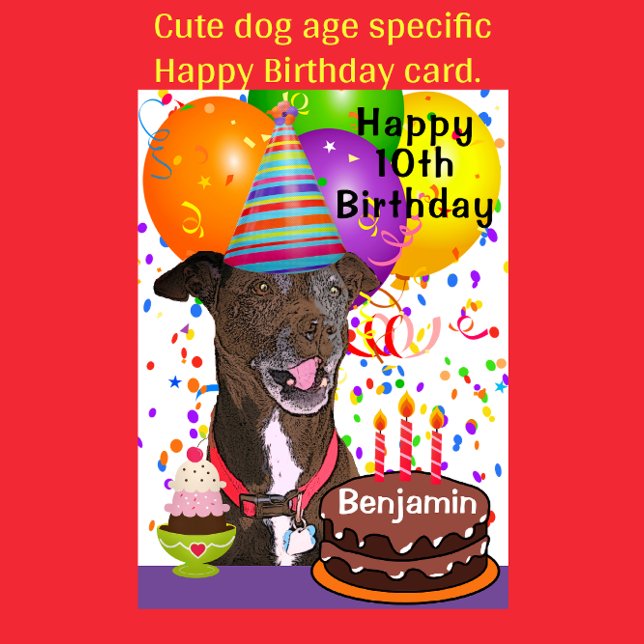 Adorable Funny Hunde Alter spezifisches Glück Gebu Karte (Adorable age specific dog themed birthday card.)