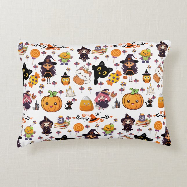 Adorable Funny Kawaii Halloween Muster Dekokissen (Vorderseite)
