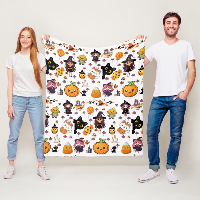 Adorable Funny Kawaii Halloween Muster Fleecedecke (Beispiel)