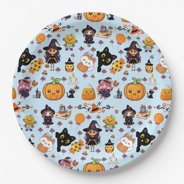 Adorable Funny Kawaii Halloween Muster Pappteller (Vorderseite)