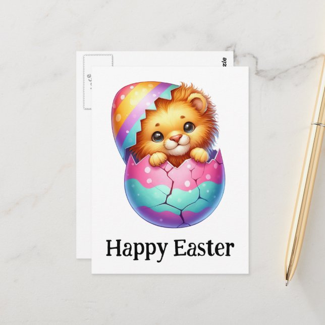 Adorable Funny Niedlich Osterlion Postkarte (Vorderseite/Rückseite Beispiel)