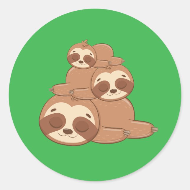 Adorable Funny Sloth Animal Wild Ein Nickerchen Runder Aufkleber (Vorderseite)