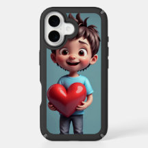 Adorable garçon avec coque iphone de coeur