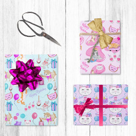 Adorable Geburtstagskatzen feiern Geschenkpapier Set