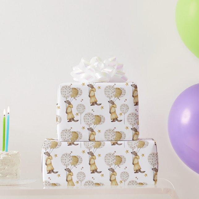 Adorable, gelb gekleidete Schätze, Löwen Geschenkpapier (Partygeschenke)