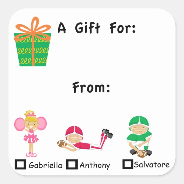 Adorable Geschenkmarke mit Kindernamenskleber Quadratischer Aufkleber (Vorderseite)
