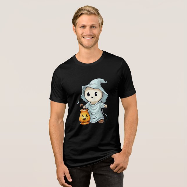 Adorable Ghost with Pumpkin Lantern Tri-Blend Shirt (Vorderseite voll)