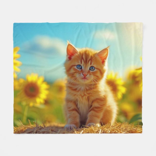 Adorable Ginger Kitten im Feld der Sonnenblumen Fleecedecke (Vorderseite (Horizontal))
