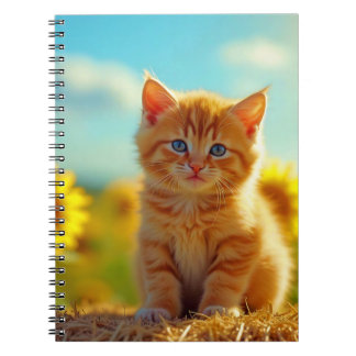 Adorable Ginger Kitten im Feld der Sonnenblumen Notizblock