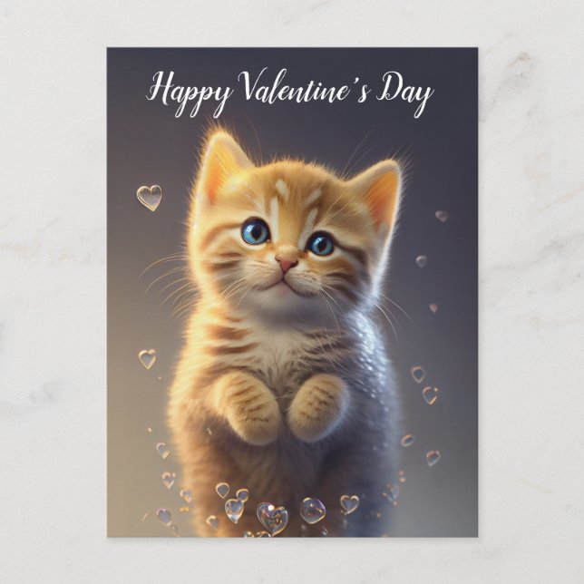 Adorable Ginger Tabby Valentine's Kitten Postkarte (Vorderseite)