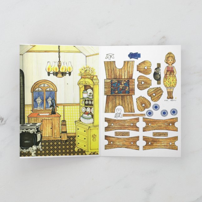 Adorable Gingham Alte Küche, Papierpuppe Karte (Innenseite)