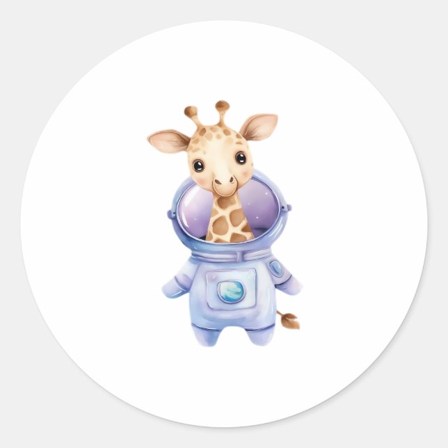 Adorable Giraffe Astronaut Illustration Classic T- Runder Aufkleber (Vorderseite)
