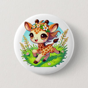 Adorable Giraffe läuft fröhlich Button