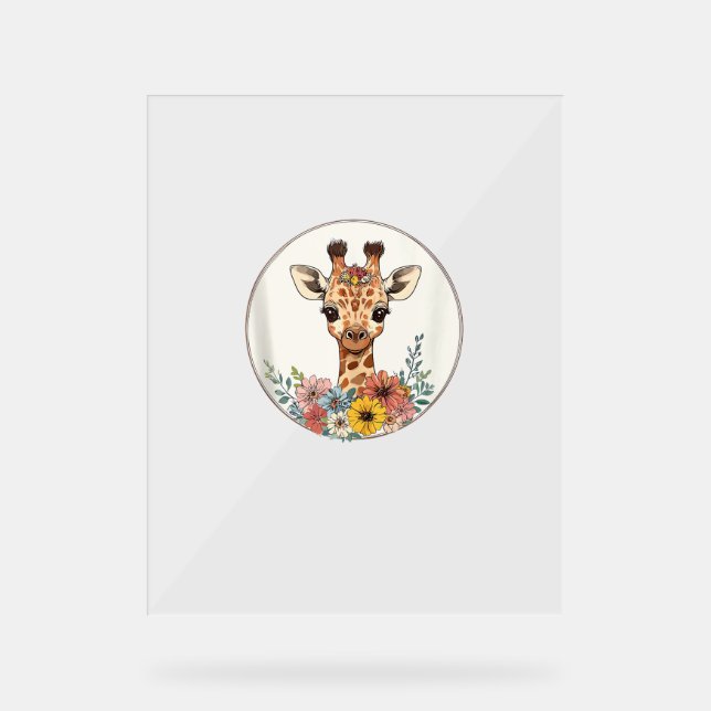 Adorable Giraffe mit Blume Acrylschild (Vorderseite)