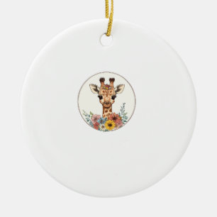 Adorable Giraffe mit Blume Keramik Ornament