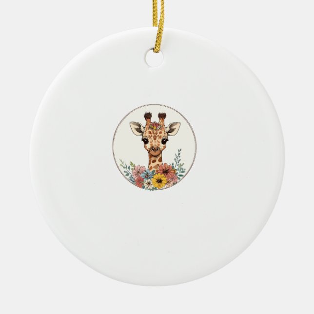 Adorable Giraffe mit Blume Keramik Ornament (Vorne)