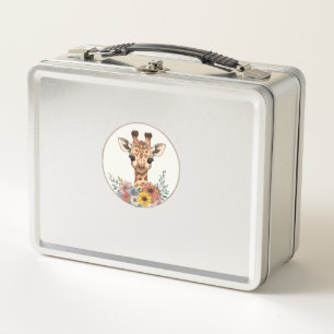 Adorable Giraffe mit Blume Metall Brotdose