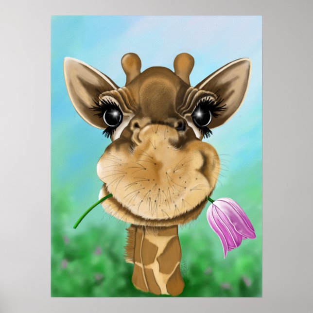 Adorable Giraffe mit Blume Poster (Vorne)