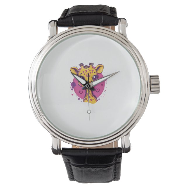 Adorable Giraffe mit Herz-Cartoon-Liebe Armbanduhr (Vorderseite)