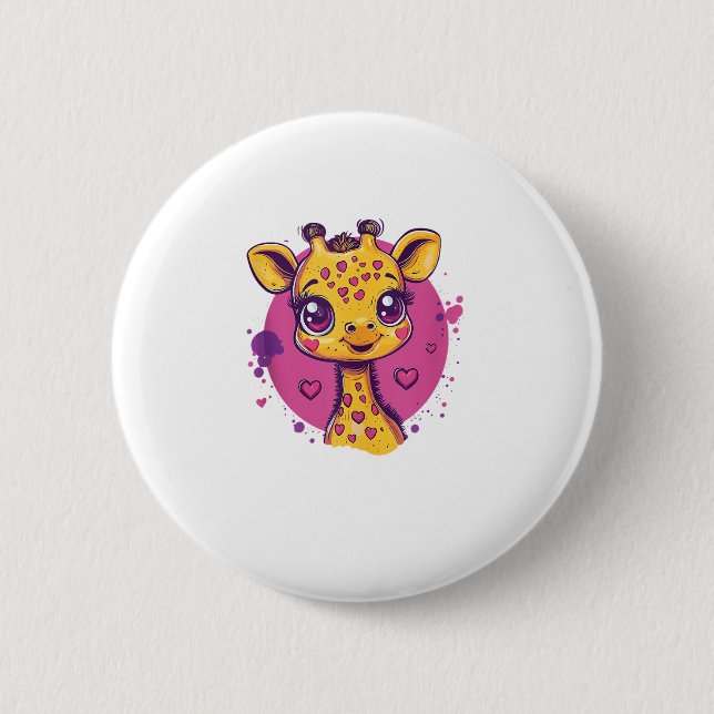 Adorable Giraffe mit Herz-Cartoon-Liebe Button (Vorderseite)
