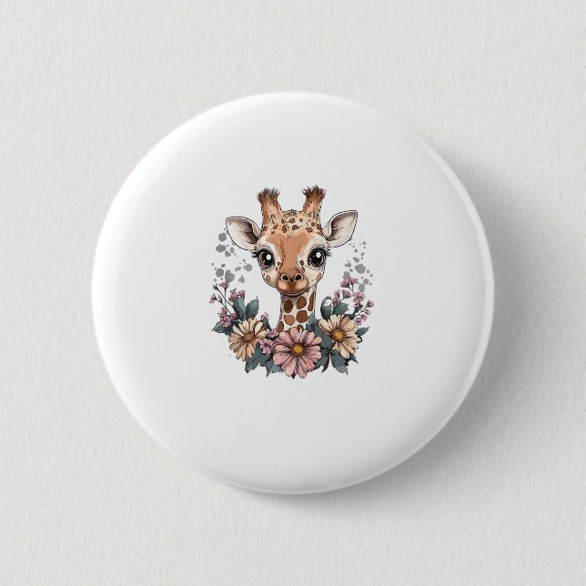 Adorable Giraffe umgeben von Blume _6 Button (Vorderseite)