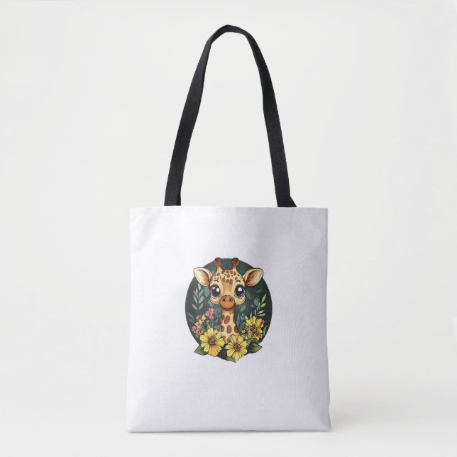 Adorable Giraffe umgeben von farbenprächtigen Blüt Tasche (Vorderseite)