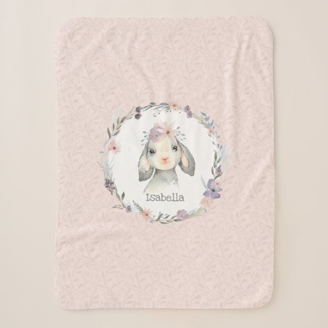 Adorable Girl Baby Lamb mit Kindername Sherpadecke (Vorderseite)