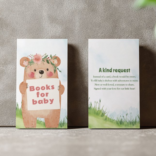 Adorable Girl Bär "Bücher statt Karten" Begleitkarte (Books for baby girl teddy bear enclosure card)