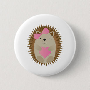 Adorable Girl Cartoon Igel umarmt ein Herz Button