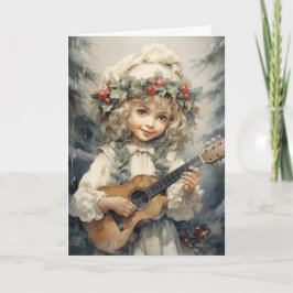 Adorable Girl mit Gitarre Weihnachten Karte