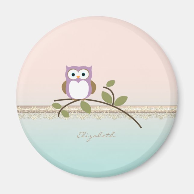 Adorable Girl Niedliche Eule, Personalisiert Magnet (Vorne)