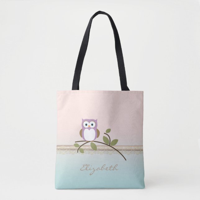 Adorable Girl Niedliche Eule, Personalisiert Tasche (Vorderseite)
