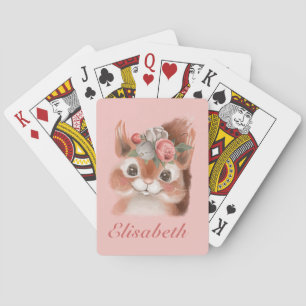 Adorable Girl Pink Floral Eichhörnchen Spielkarten