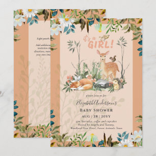 Adorable GIRLS Woodland Deer Baby Shower Coral Einladung