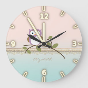 Adorable Girly Cute Owl,Personalized Große Wanduhr