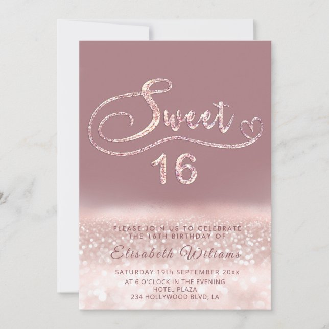 Adorable Glam Rose Gold Glitzer Skript ombre Invi Einladung (Vorderseite)