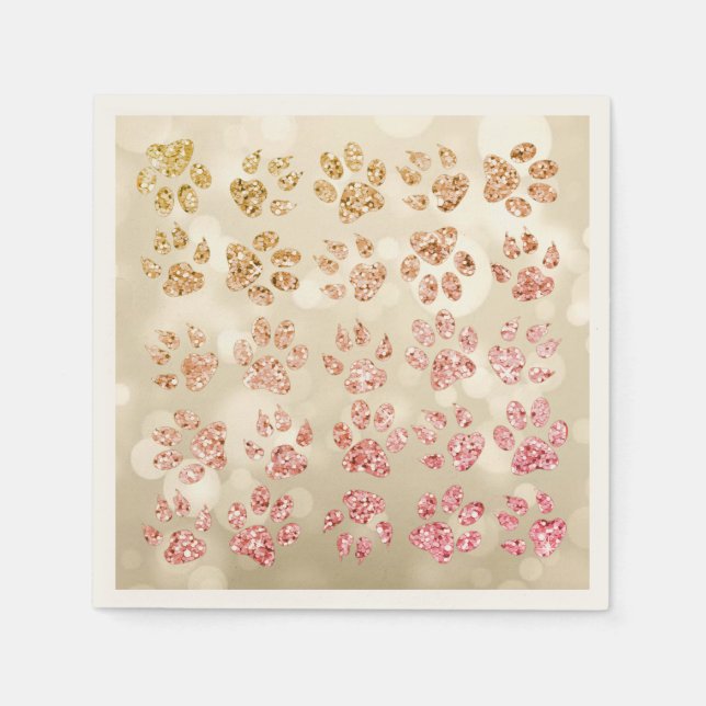 Adorable Glitzer Dog Paw Prints, Bokeh Serviette (Vorderseite)