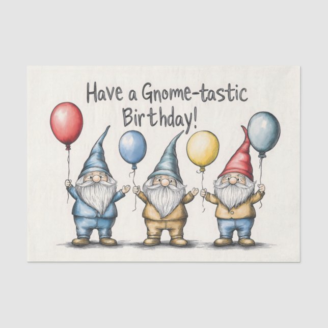Adorable Gnome Birthday Illustration mit Balloons Seidenpapier (Vorderseite)