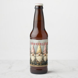 Adorable Gnomes Pointed Hats Long Beard Bierflaschenetikett