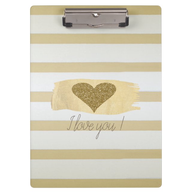 Adorable Gold Glitzer Hörer Streifen-I Liebe Sie Klemmbrett (Vorderseite)